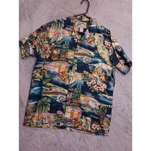 Vintage Paradise Found Shirt Mens Medium California Map Tropical Golden Gate M